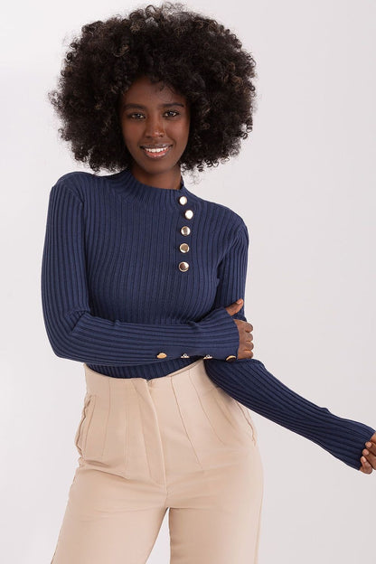 High neck button jumper