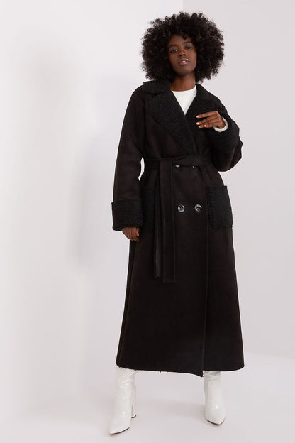 Teddy tie belt coat long