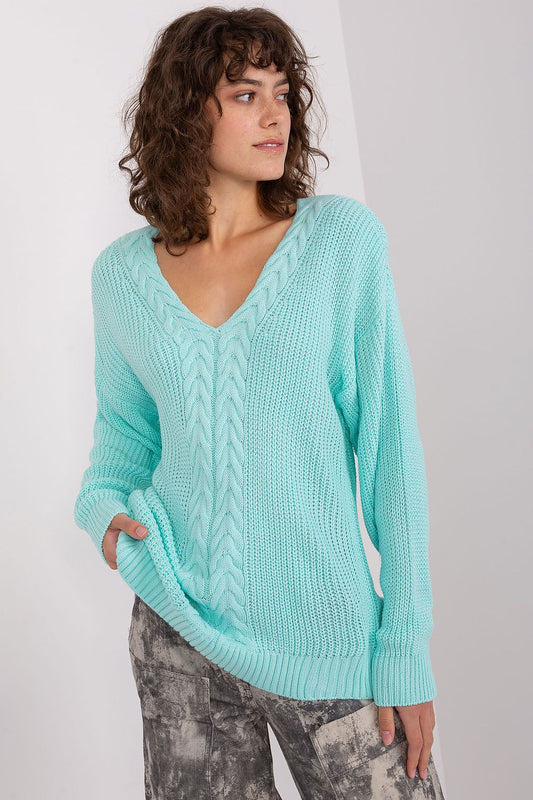 V-neck jumper cyan