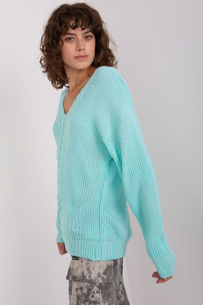 V-neck jumper cyan