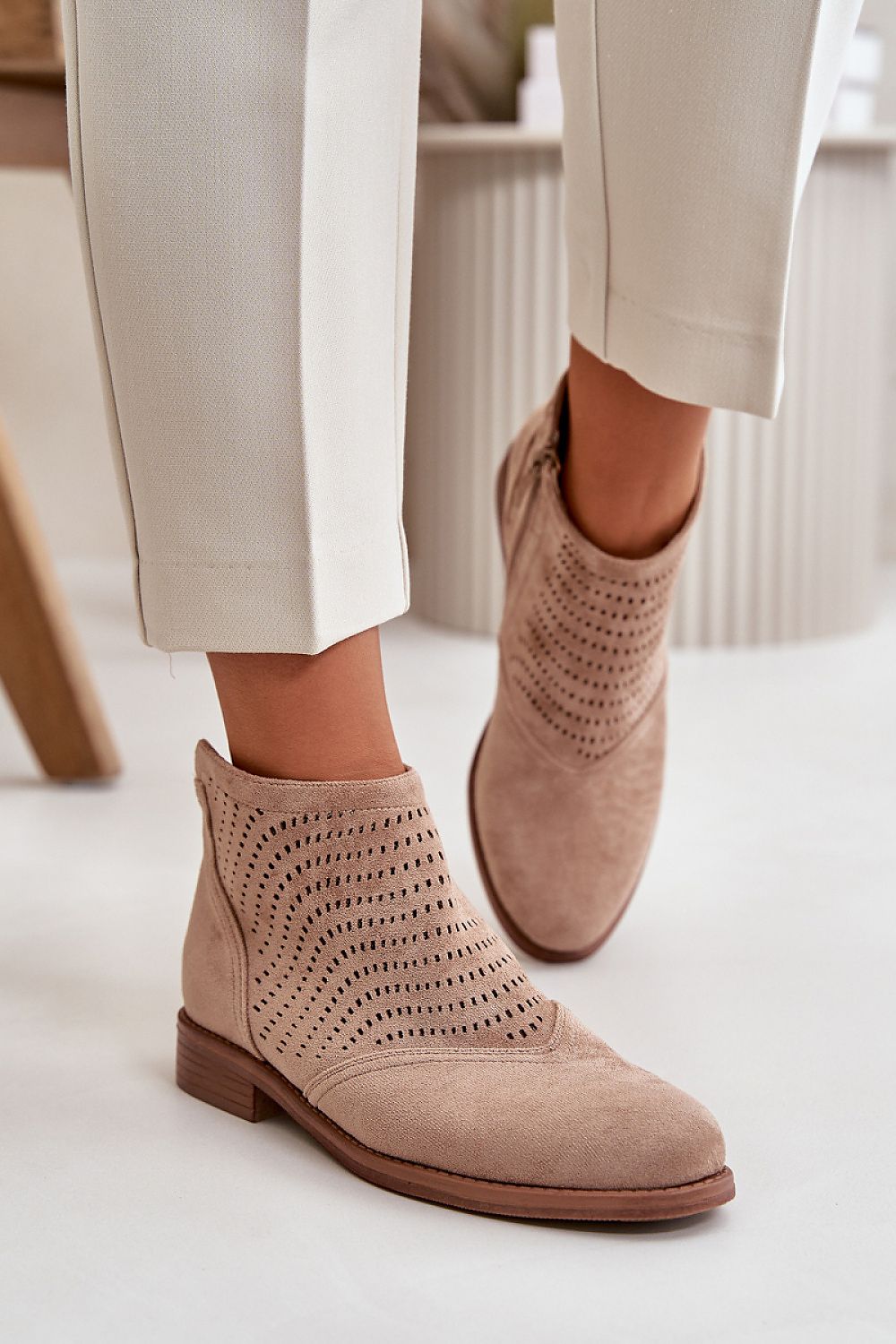 Suede embroidered ankle boots