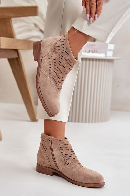 Suede embroidered ankle boots