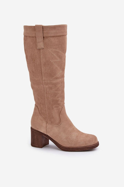 Faux suede block heel boots