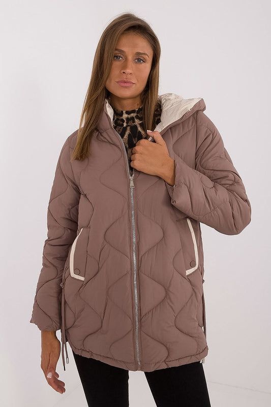 Quilted standard length jacket brown