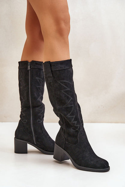 Faux suede block heel boots