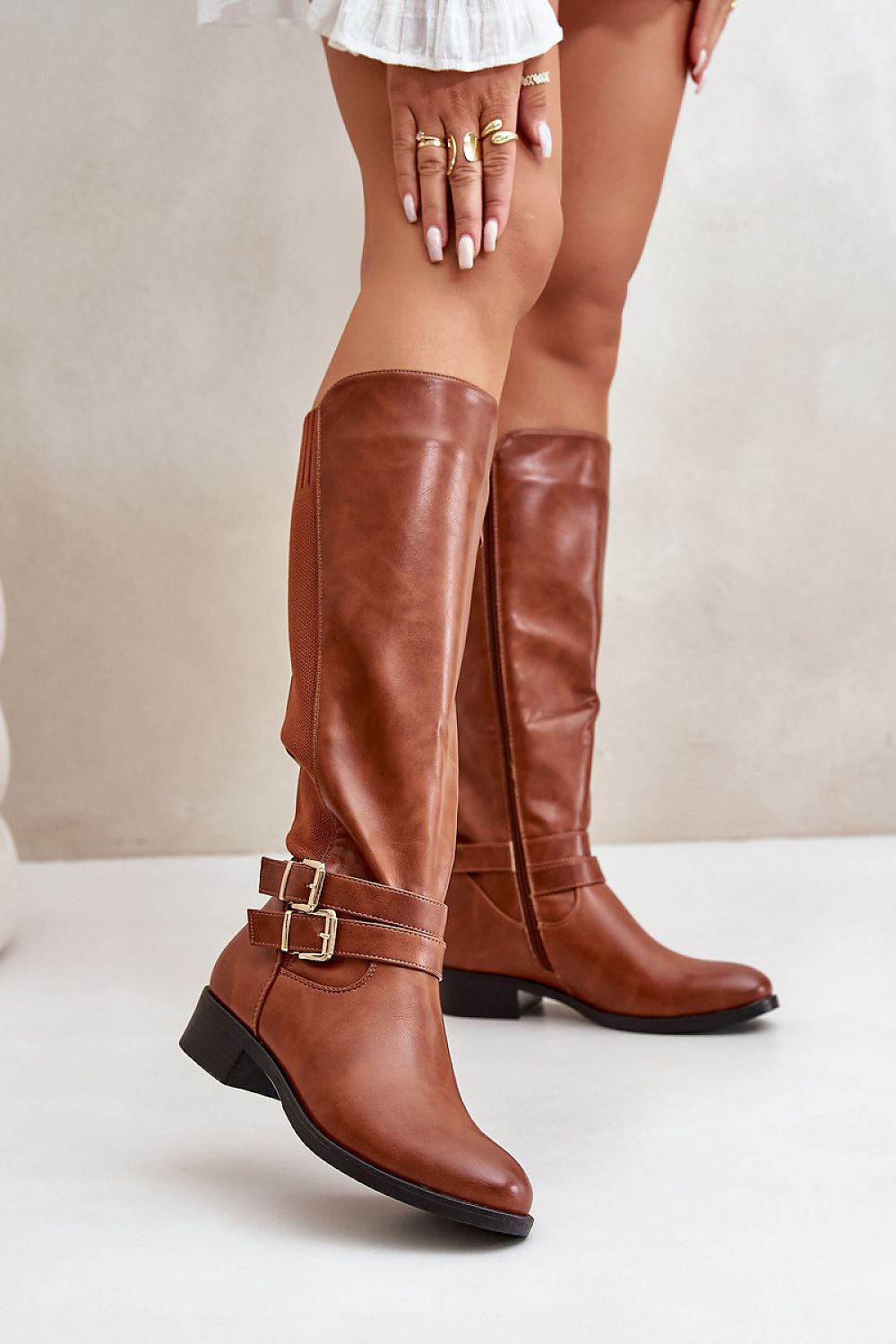 Classic cut leather look boots