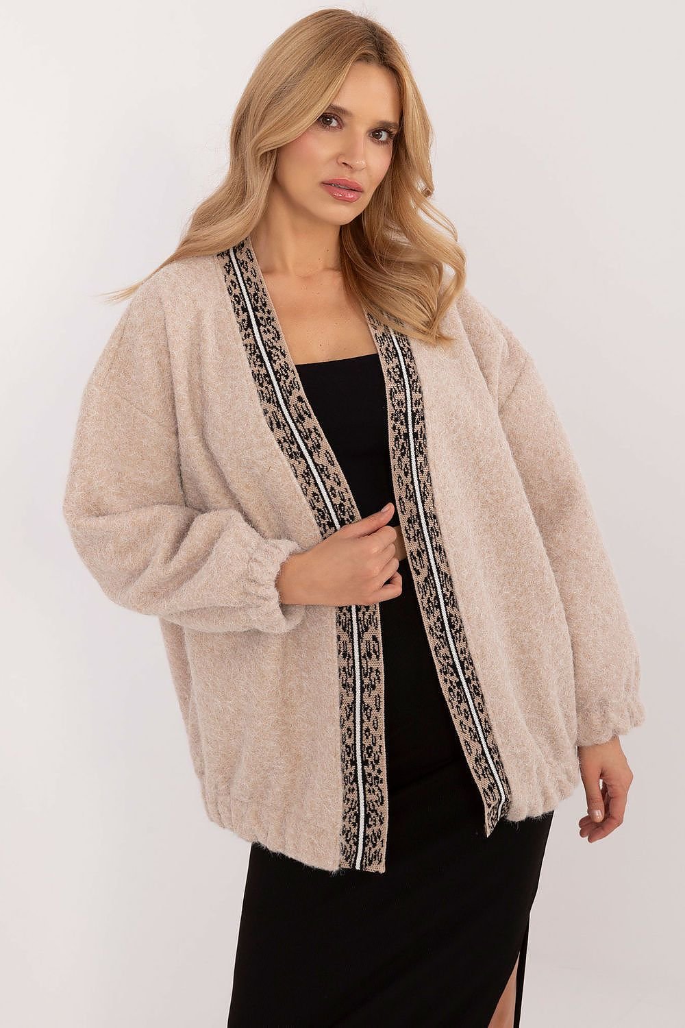 Unbuttoned cardigan with trim