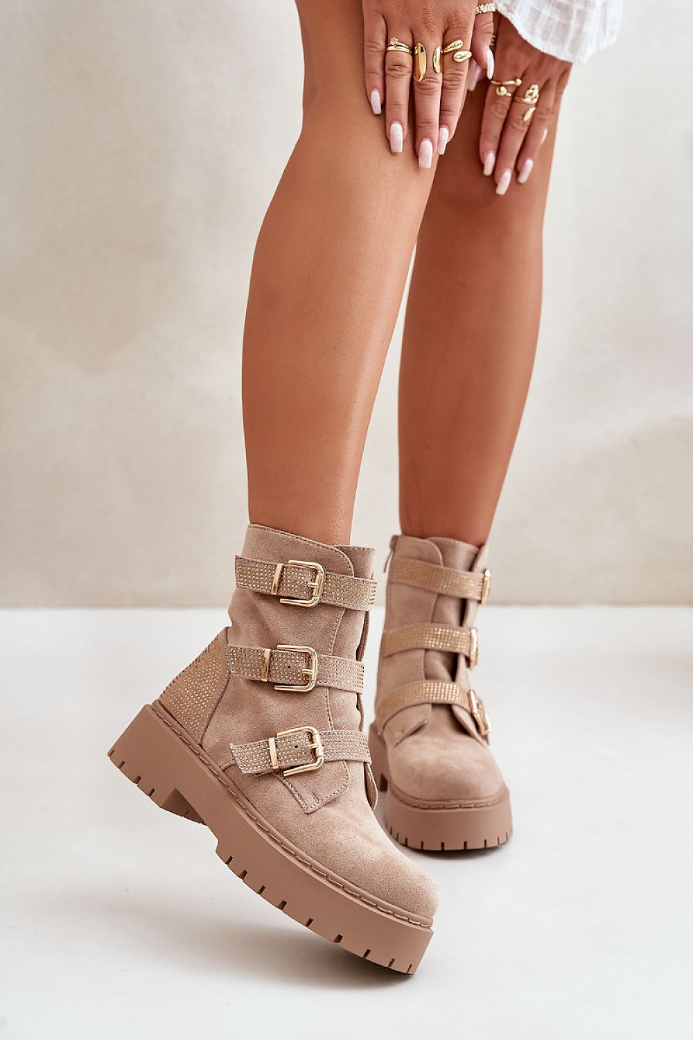 Suede gold buckle boots