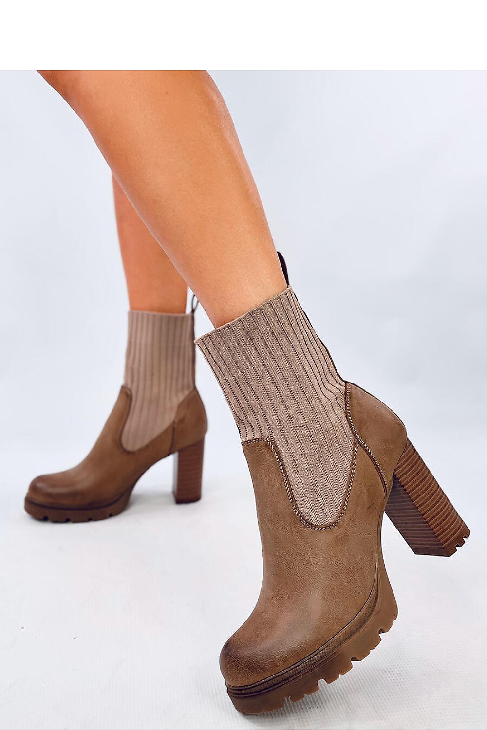 Combi sock heel boots brown