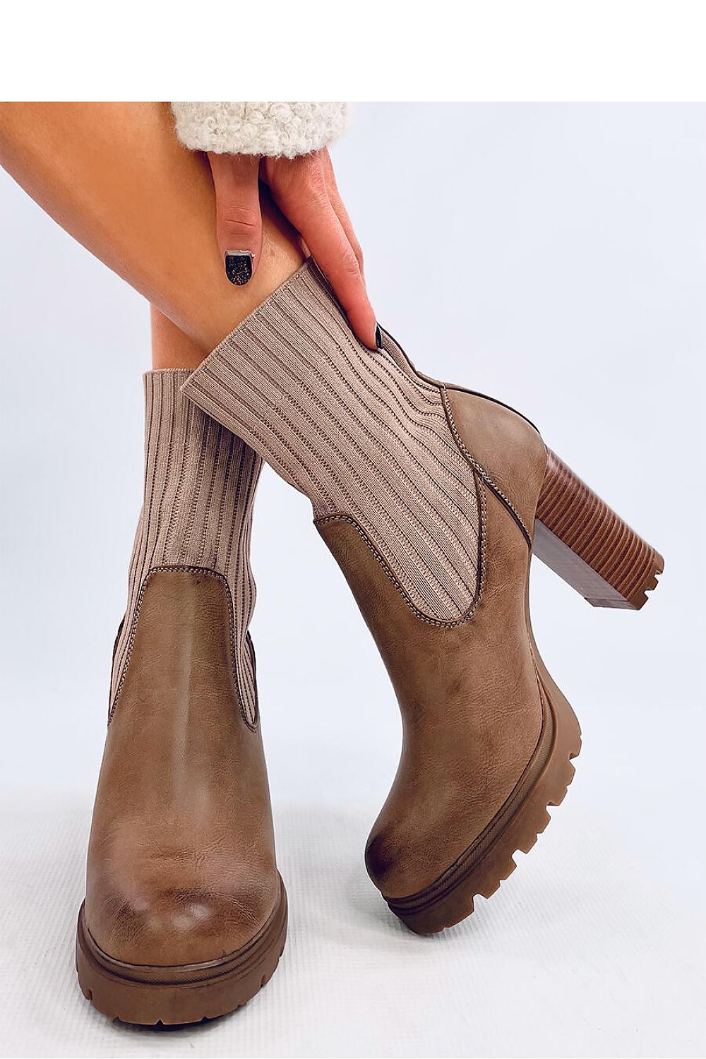 Combi sock heel boots brown