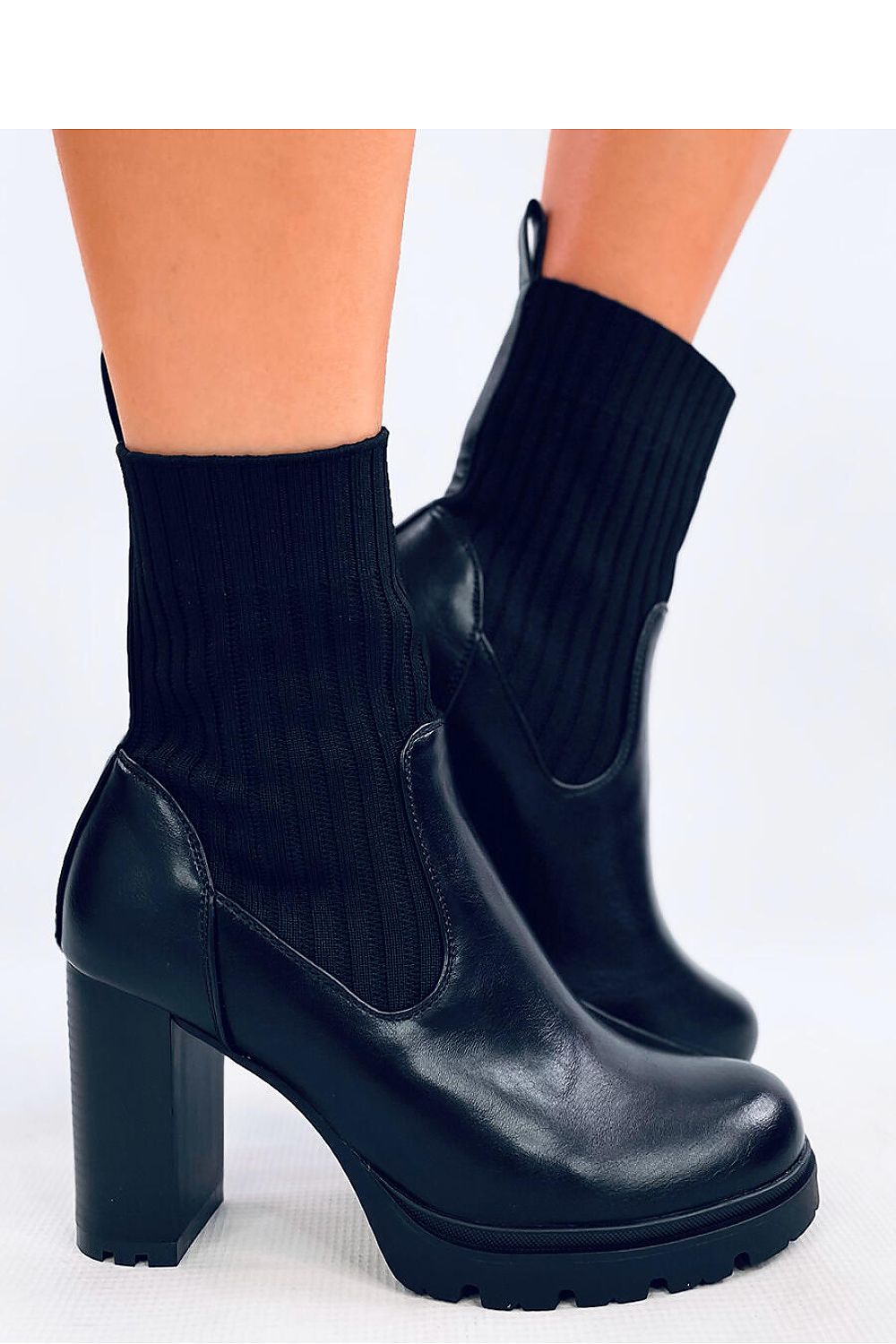 Combi sock heel boots black