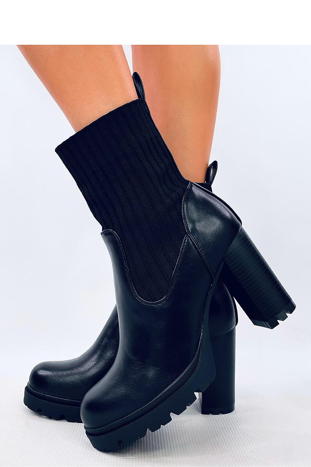 Combi sock heel boots black