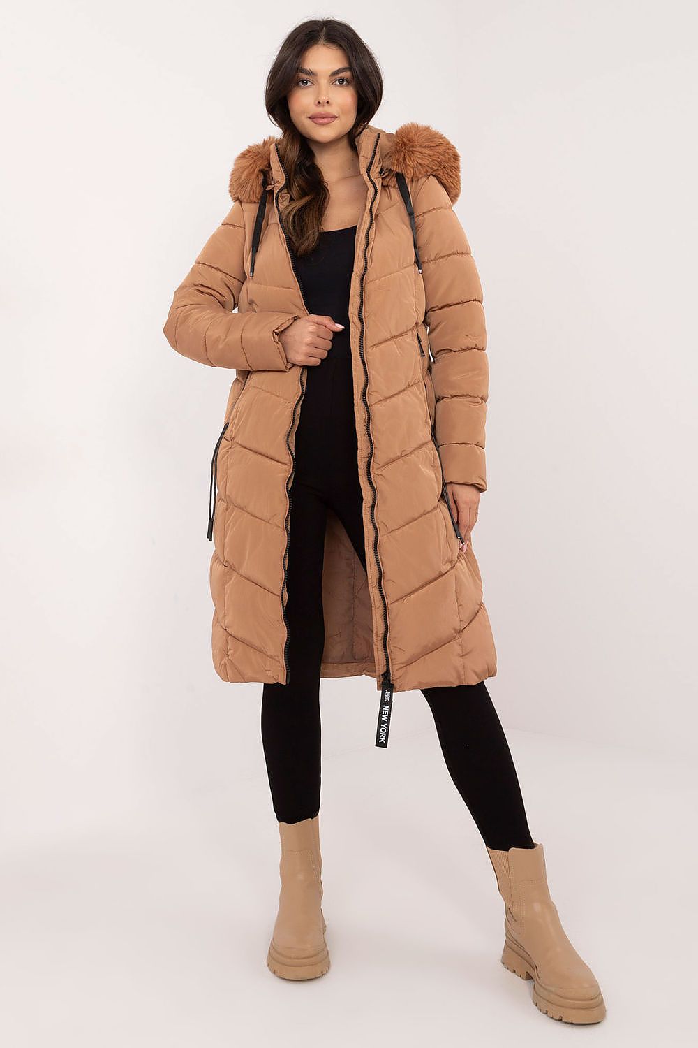 Knee-length padded jacket