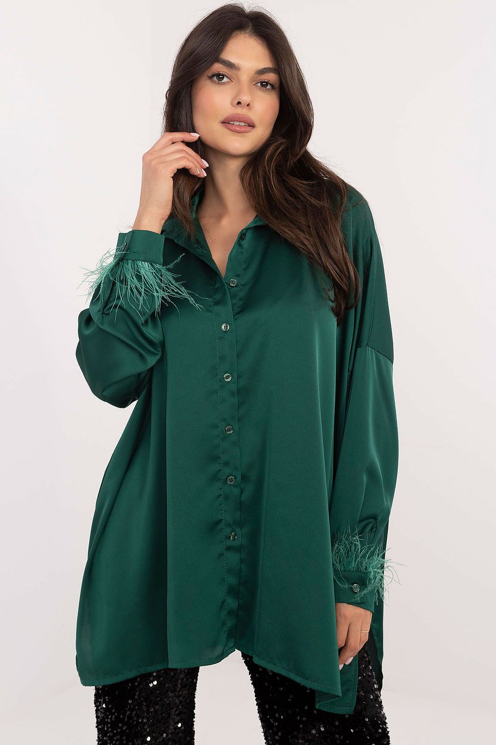 Feather trim blouse