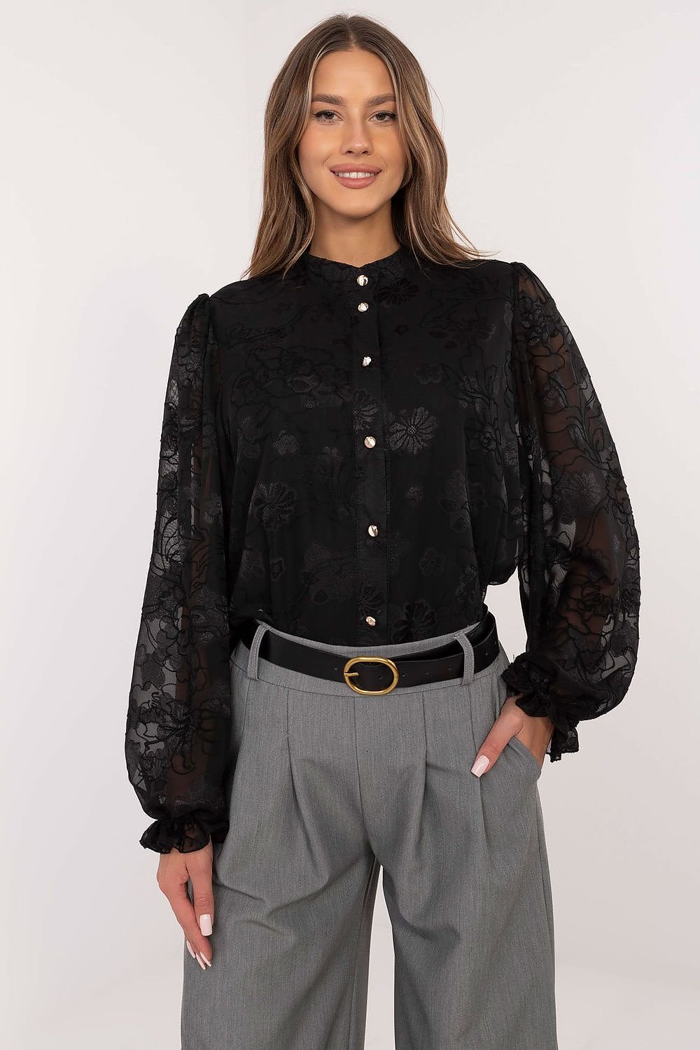 Embroidered buff sleeve top