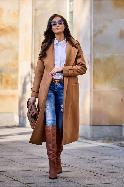 Long coat with belt