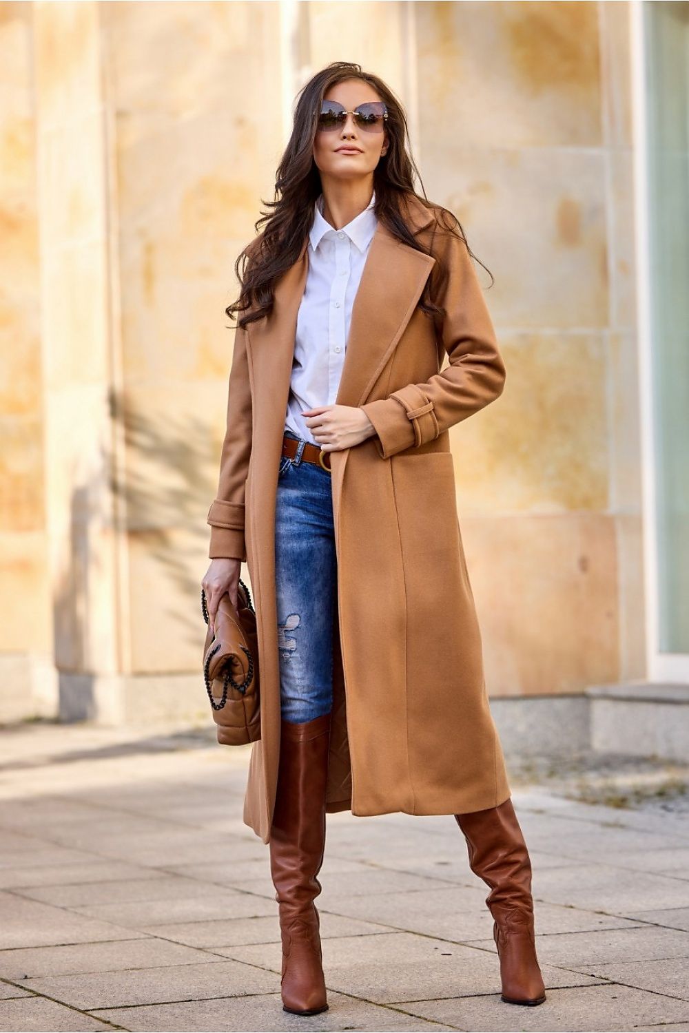 Long coat with belt