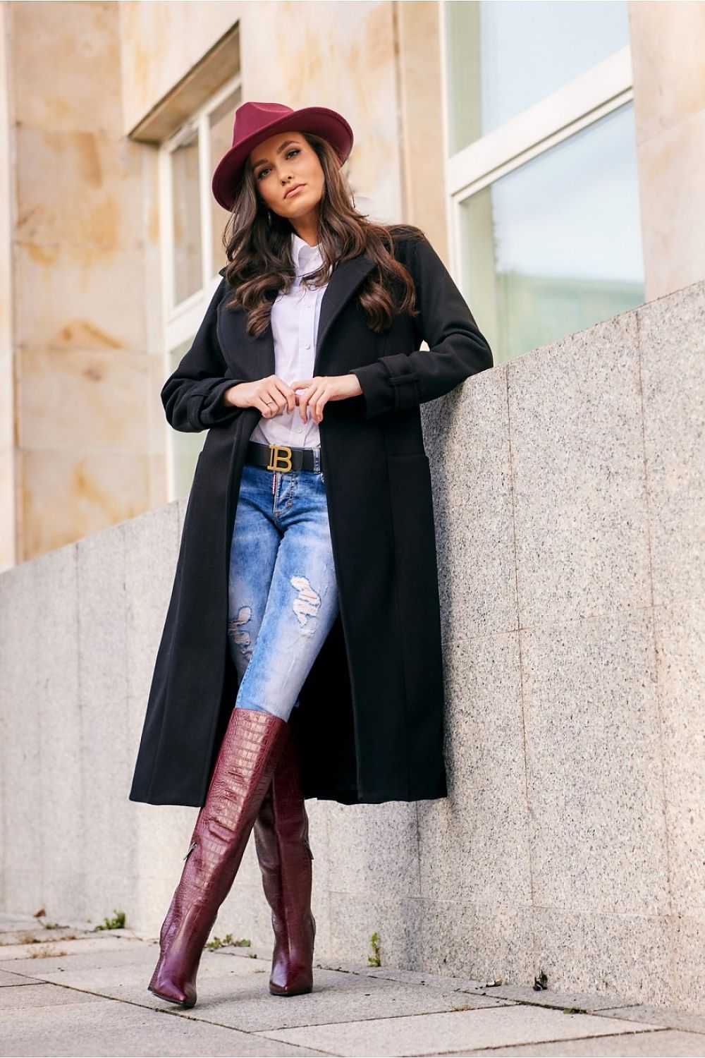 Long coat with belt