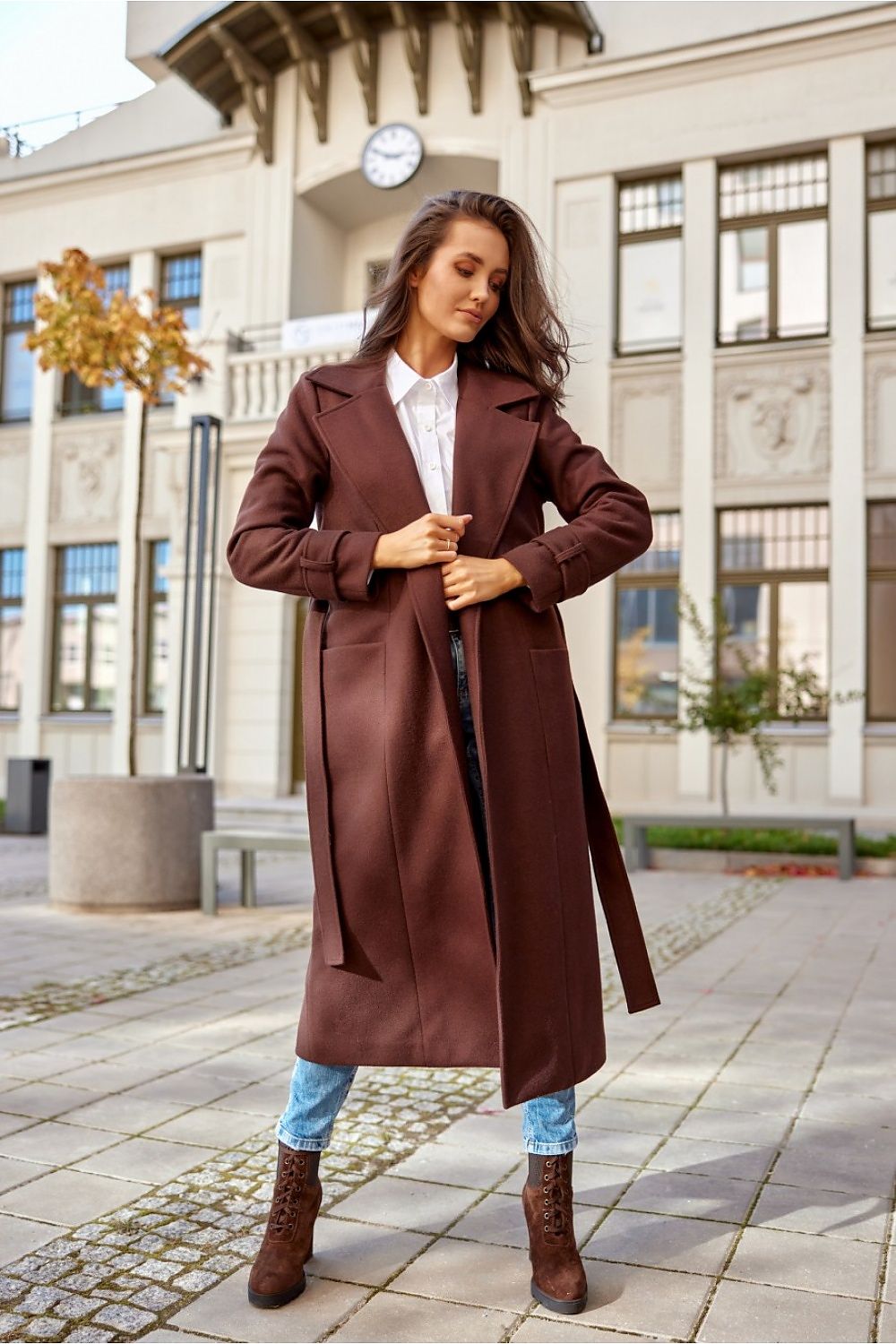 Long coat with belt